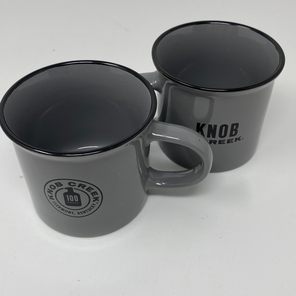Set of Two Knob Creek Kentucky Bourbon Whiskey Ceramic Mugs Cups Gray Black Logo - Picture 4 of 8